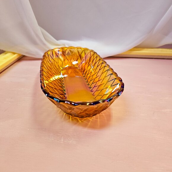 Indiana Glass Iridescent Amber Pretzel, Celery, Bread, Serving Dish, Carnival - Picture 2 of 8